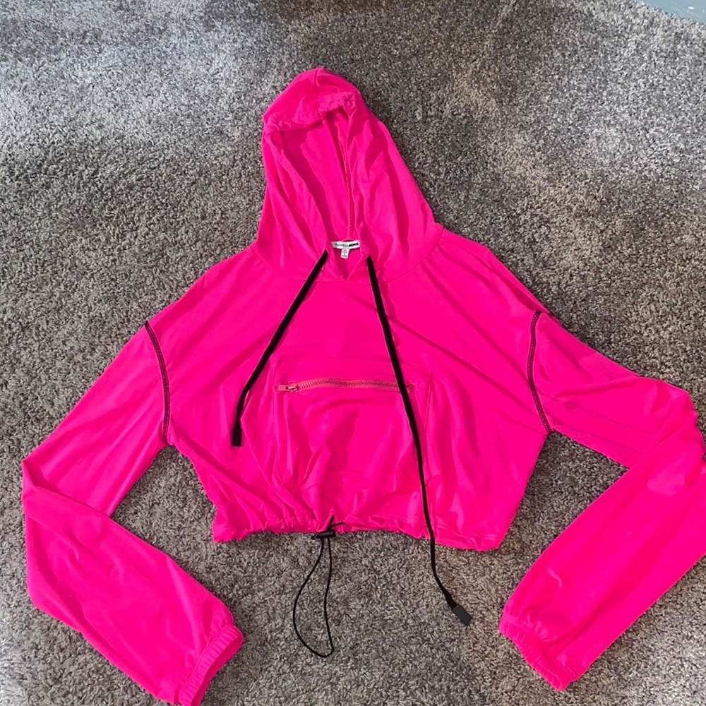 Fashion Nova Hot Pink Cropped Hoodie